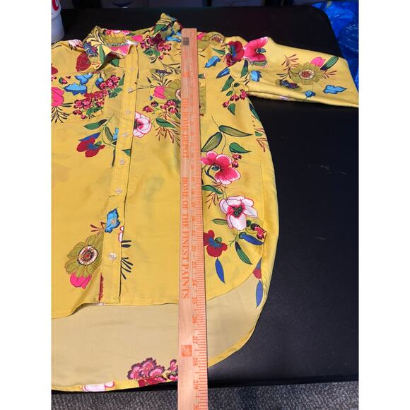 Anthropologie Yellow Tropical Satin Like 100% Polyester Top Button Up Size XS - Picture 4 of 7